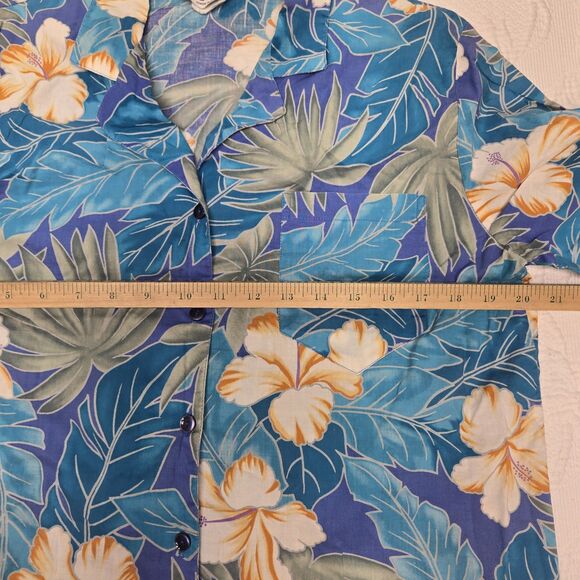Hawaiian Vintage Hilo Hattie Aloha Shirt Mens Medium Floral Business Casual Blue - Picture 5 of 6